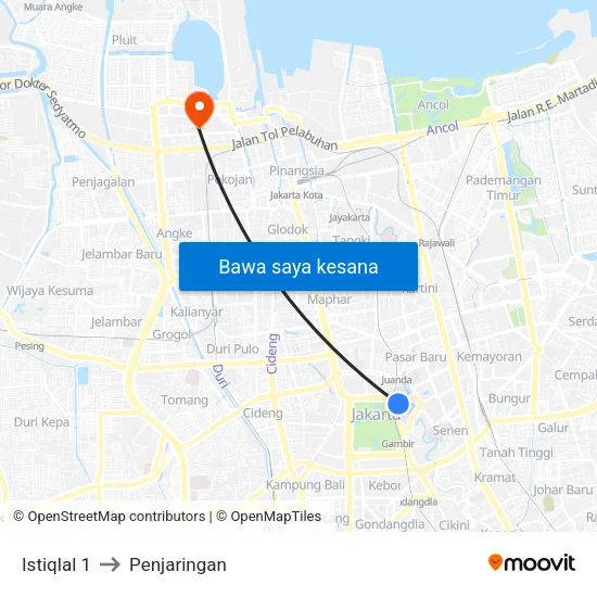 Istiqlal 1 to Penjaringan map