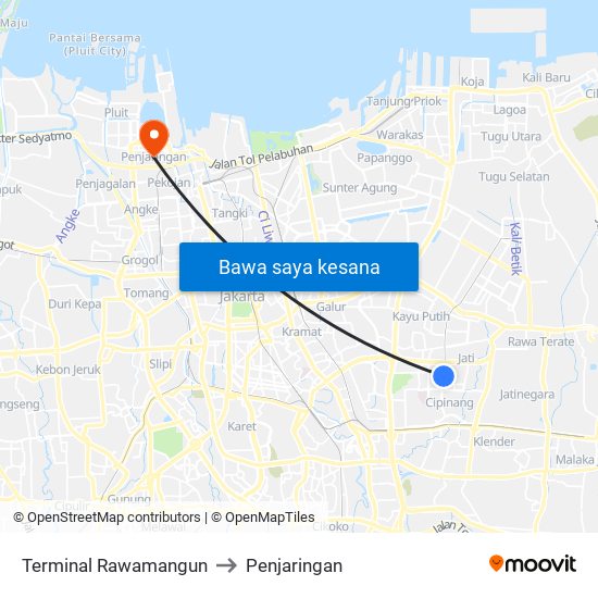 Terminal Rawamangun to Penjaringan map