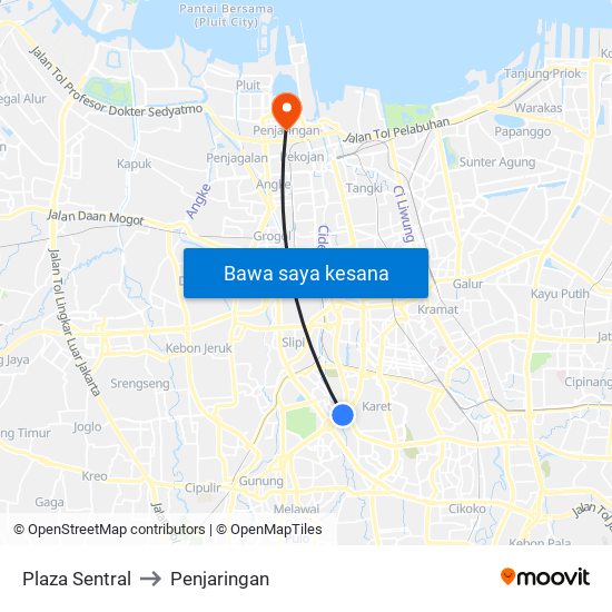 Plaza Sentral to Penjaringan map