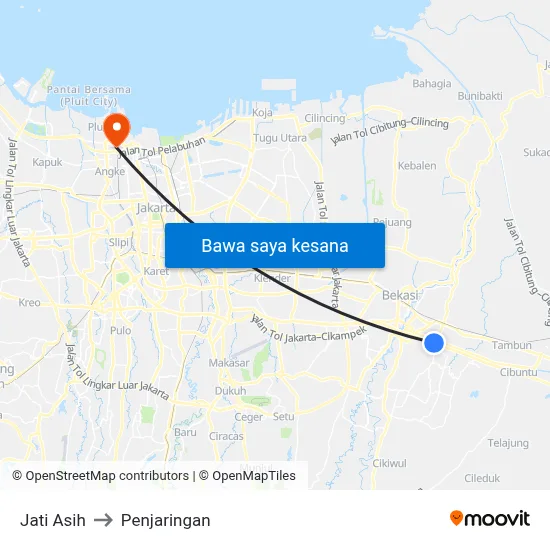 Jati Asih to Penjaringan map