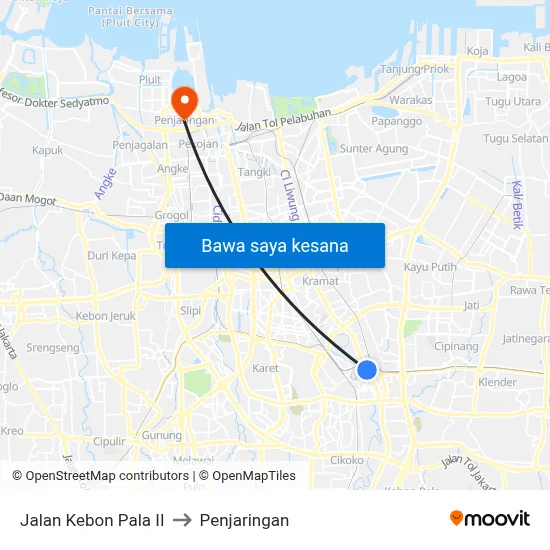 Jalan Kebon Pala II to Penjaringan map