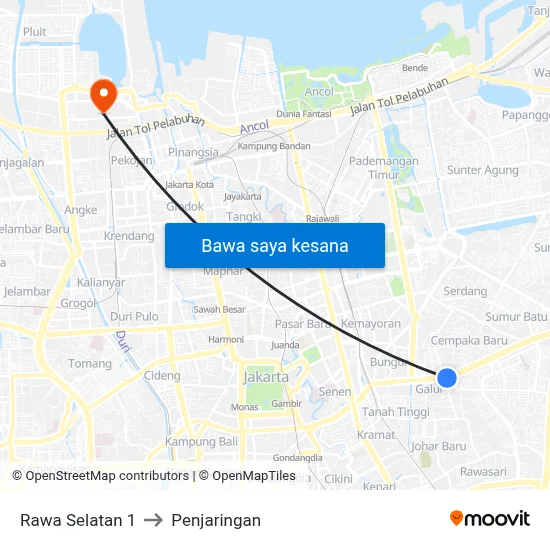 Rawa Selatan 1 to Penjaringan map