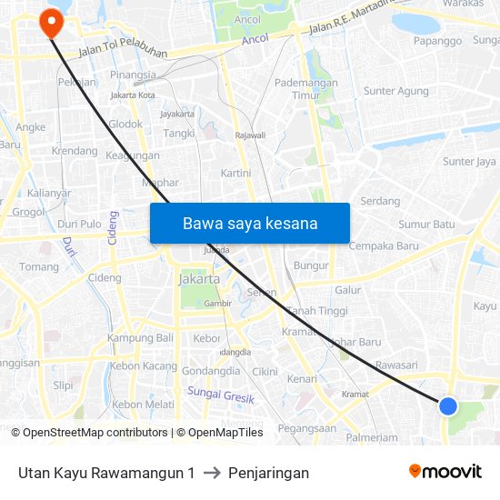 Utan Kayu Rawamangun 1 to Penjaringan map