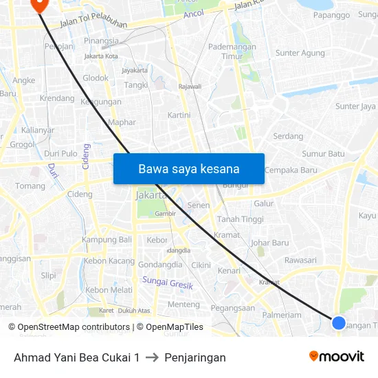 Ahmad Yani Bea Cukai 1 to Penjaringan map
