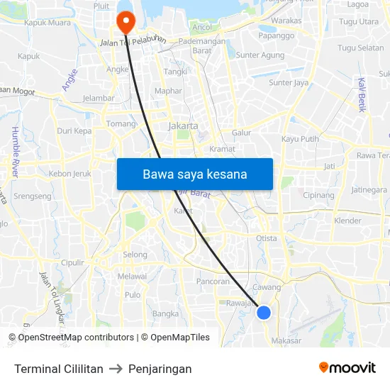 Terminal Cililitan to Penjaringan map