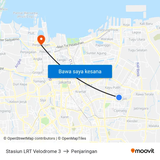 Stasiun LRT Velodrome 3 to Penjaringan map