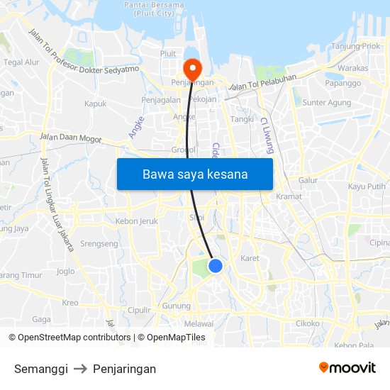 Semanggi to Penjaringan map