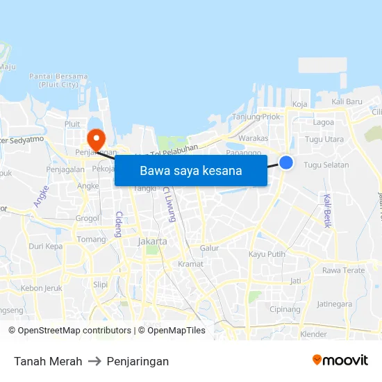 Tanah Merah to Penjaringan map