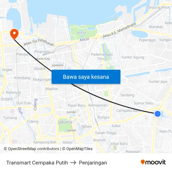 Transmart Cempaka Putih to Penjaringan map