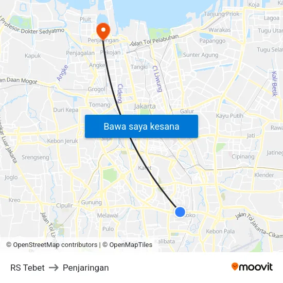 RS Tebet to Penjaringan map