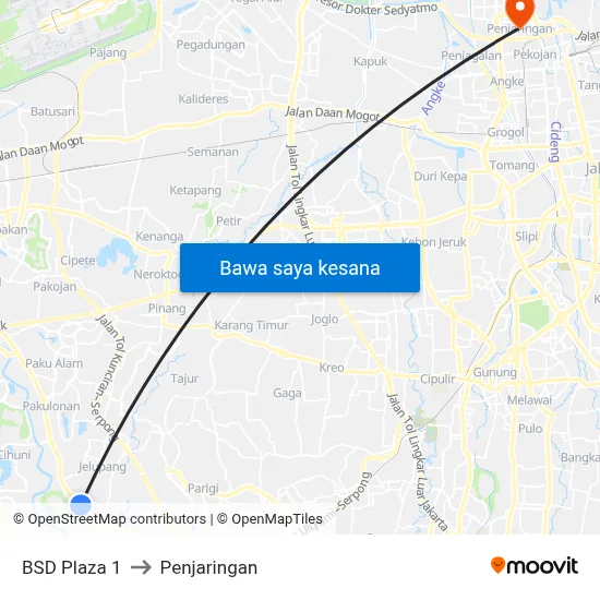 BSD Plaza 1 to Penjaringan map