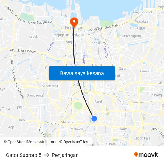 Gatot Subroto 5 to Penjaringan map