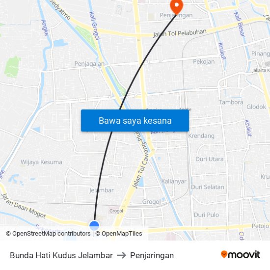 Bunda Hati Kudus Jelambar to Penjaringan map