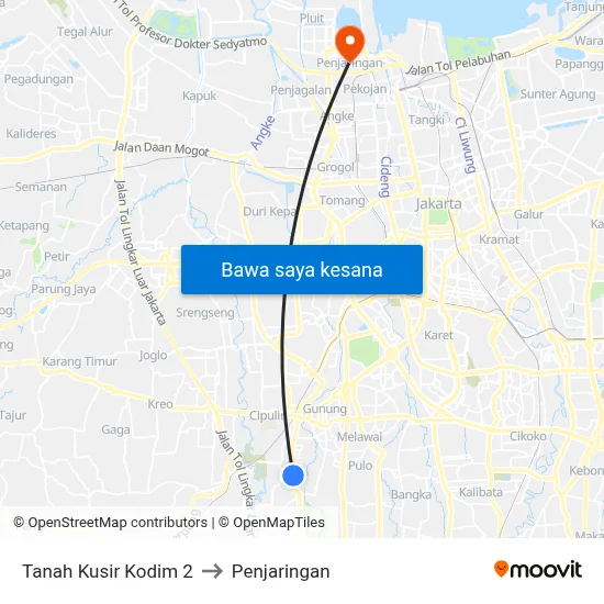 Tanah Kusir Kodim 2 to Penjaringan map