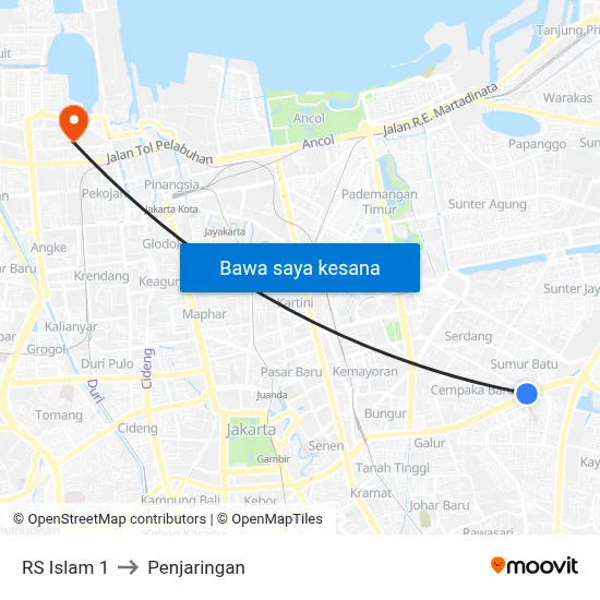 RS Islam 1 to Penjaringan map
