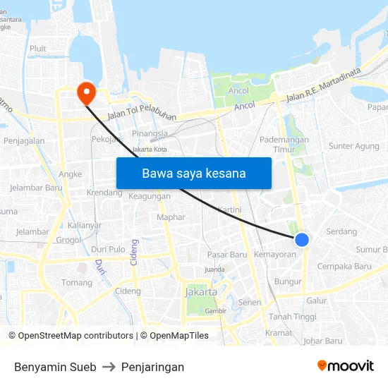 Benyamin Sueb to Penjaringan map
