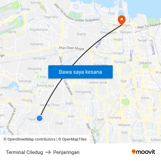 Terminal Ciledug to Penjaringan map