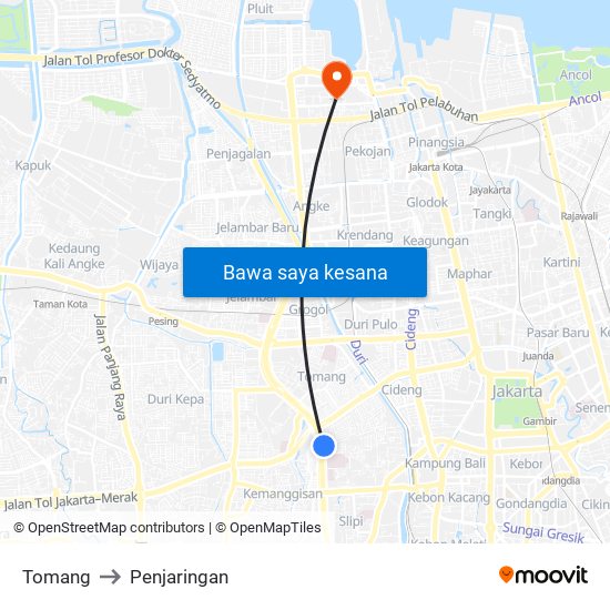 Tomang to Penjaringan map