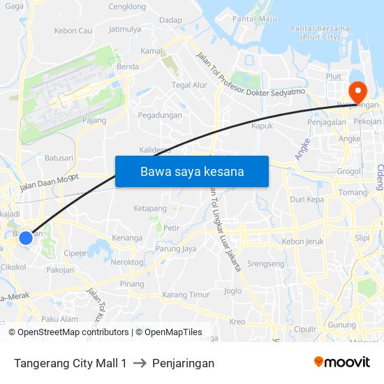 Tangerang City Mall 1 to Penjaringan map