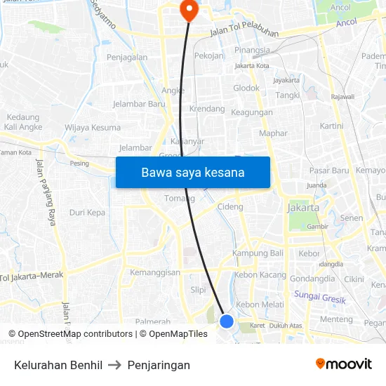 Kelurahan Benhil to Penjaringan map