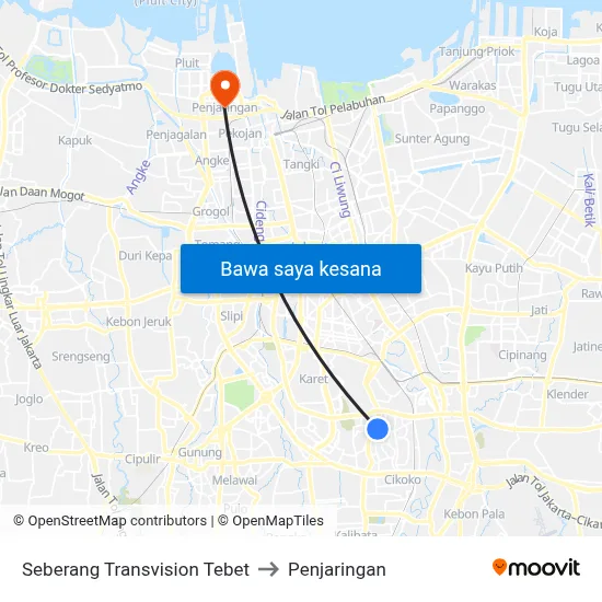 Seberang Transvision Tebet to Penjaringan map