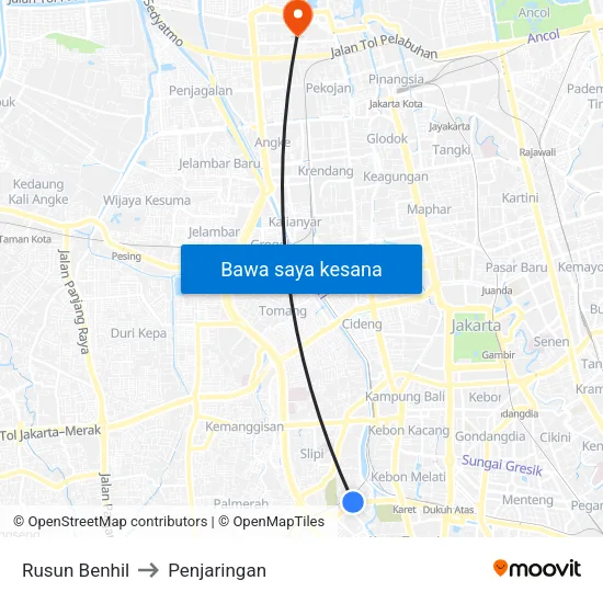 Rusun Benhil to Penjaringan map