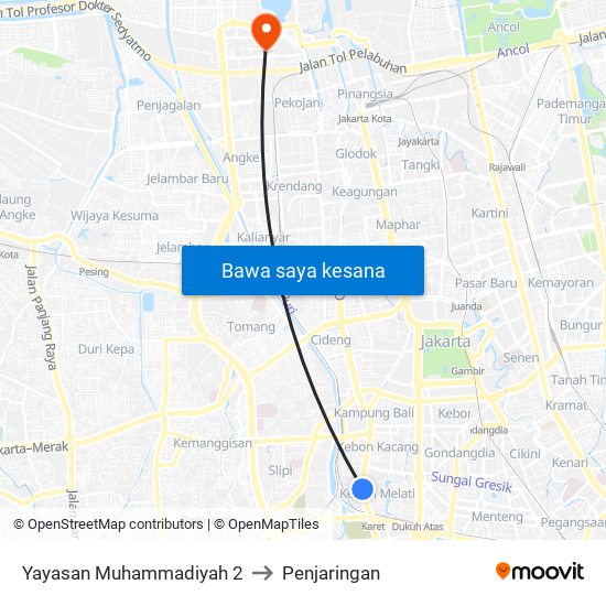 Yayasan Muhammadiyah 2 to Penjaringan map