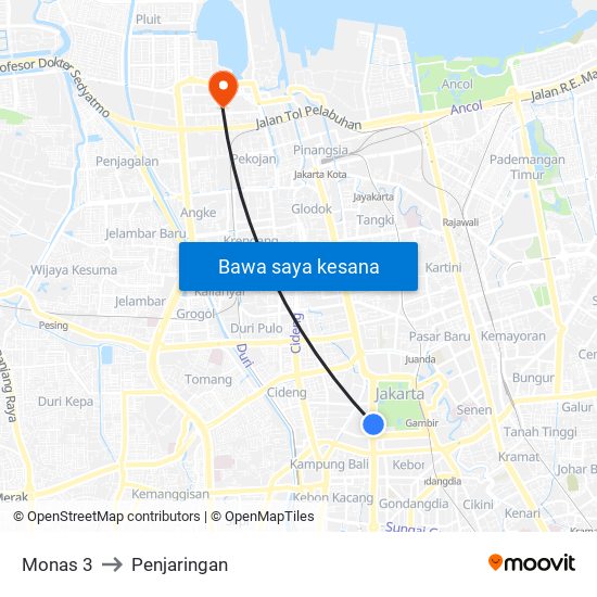 Monas 3 to Penjaringan map