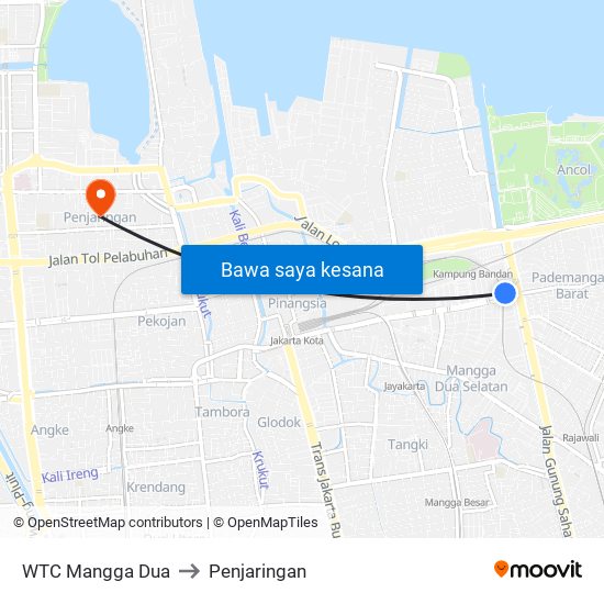 WTC Mangga Dua to Penjaringan map