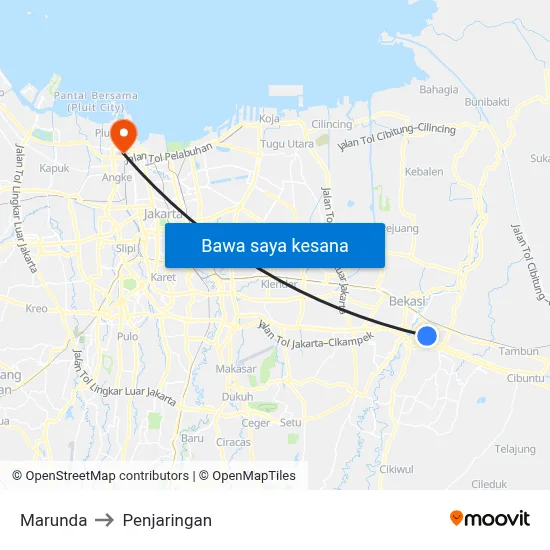 Marunda to Penjaringan map