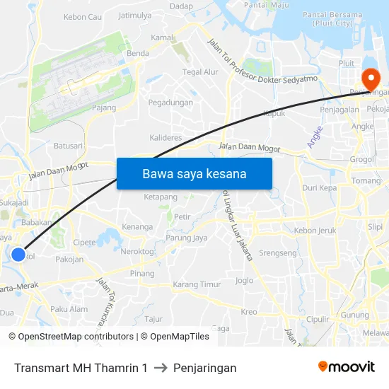 Transmart MH Thamrin 1 to Penjaringan map