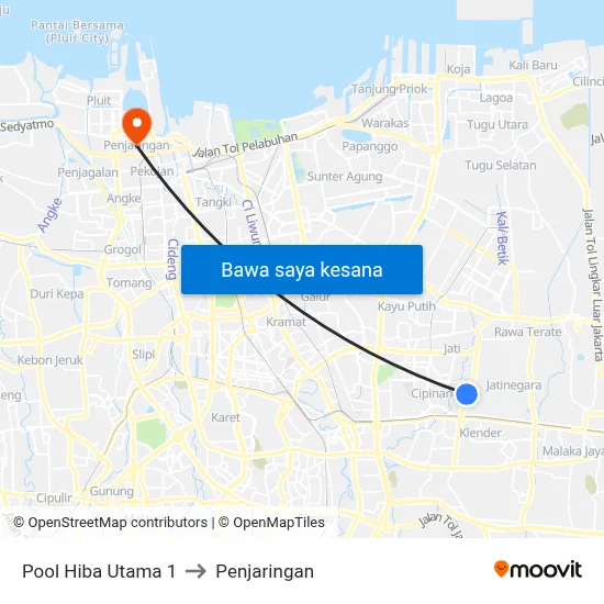 Pool Hiba Utama 1 to Penjaringan map
