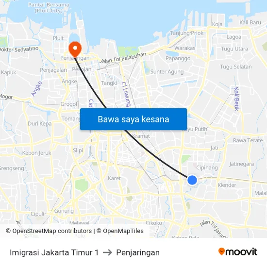 Imigrasi Jakarta Timur 1 to Penjaringan map