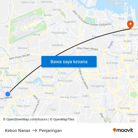 Kebon Nanas to Penjaringan map