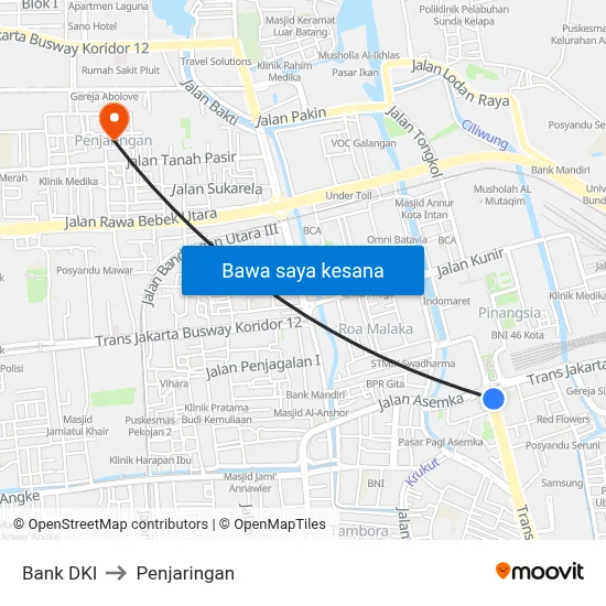Bank DKI to Penjaringan map