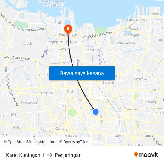 Karet Kuningan 1 to Penjaringan map