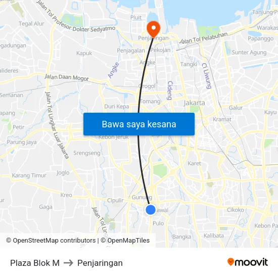 Plaza Blok M to Penjaringan map