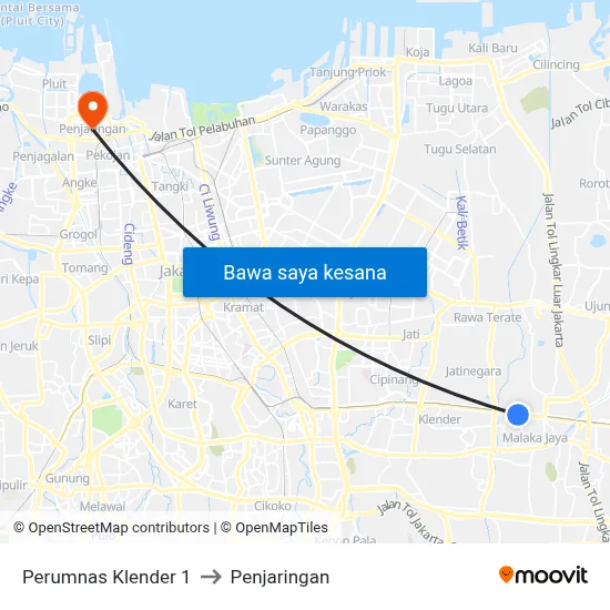 Perumnas Klender 1 to Penjaringan map