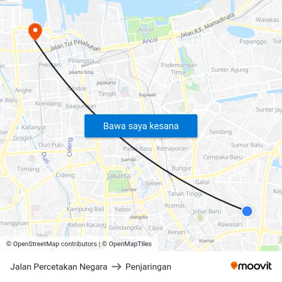 Jalan Percetakan Negara to Penjaringan map