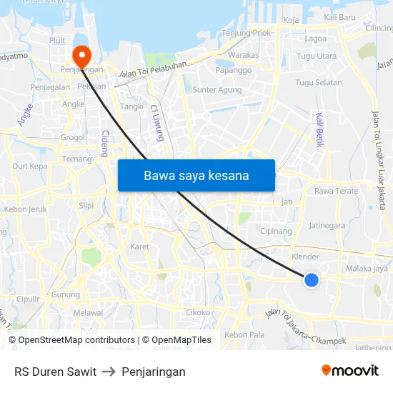 RS Duren Sawit to Penjaringan map
