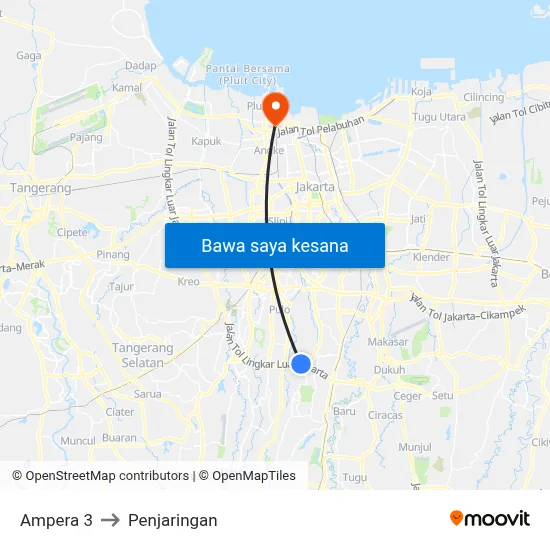 Ampera 3 to Penjaringan map