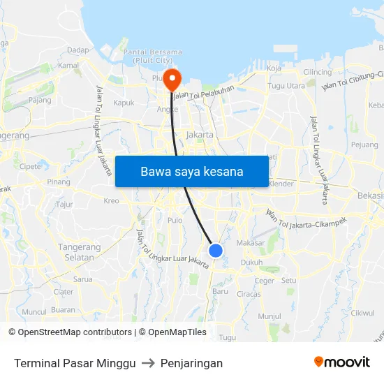 Terminal Pasar Minggu to Penjaringan map