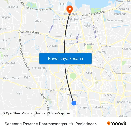 Seberang Essence Dharmawangsa to Penjaringan map