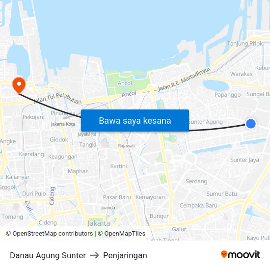 Danau Agung Sunter to Penjaringan map