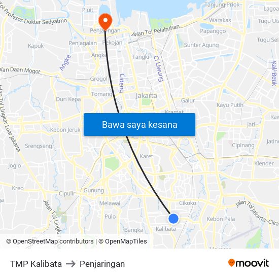 TMP Kalibata to Penjaringan map