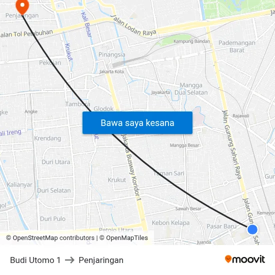 Budi Utomo 1 to Penjaringan map
