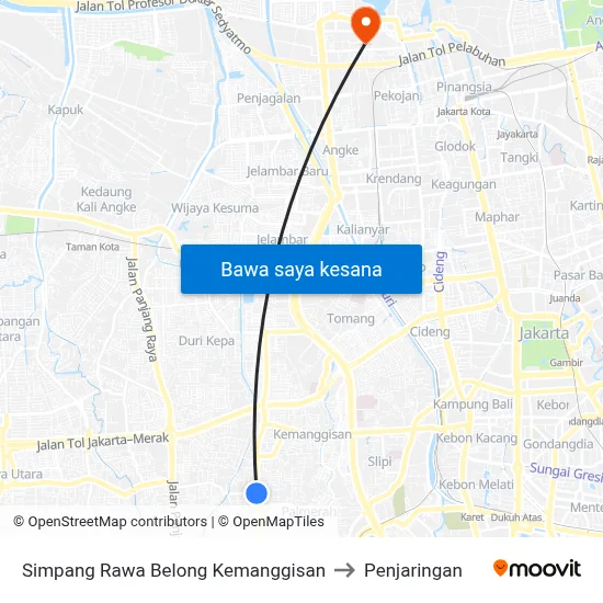Simpang Rawa Belong Kemanggisan to Penjaringan map