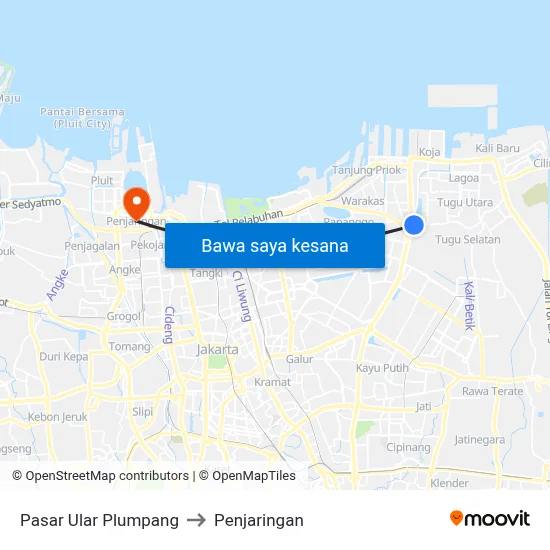 Pasar Ular Plumpang to Penjaringan map