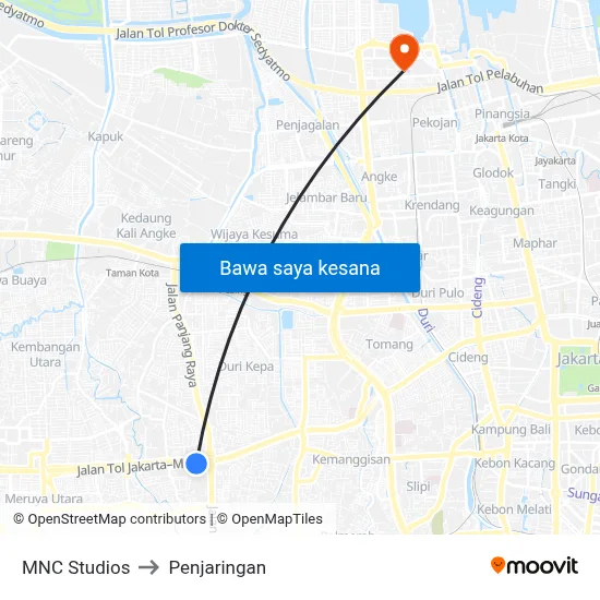 MNC Studios to Penjaringan map