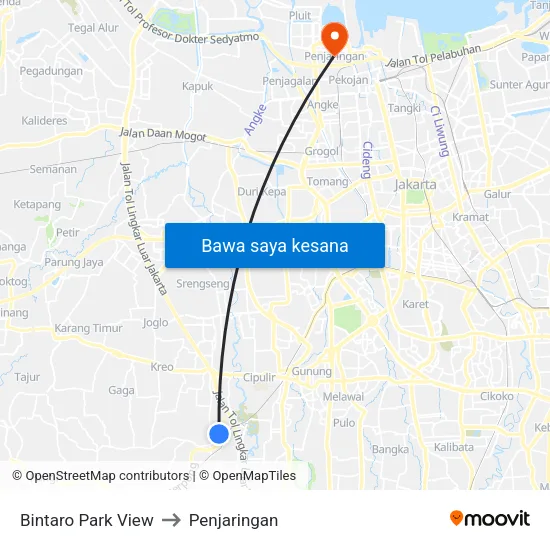 Bintaro Park View to Penjaringan map